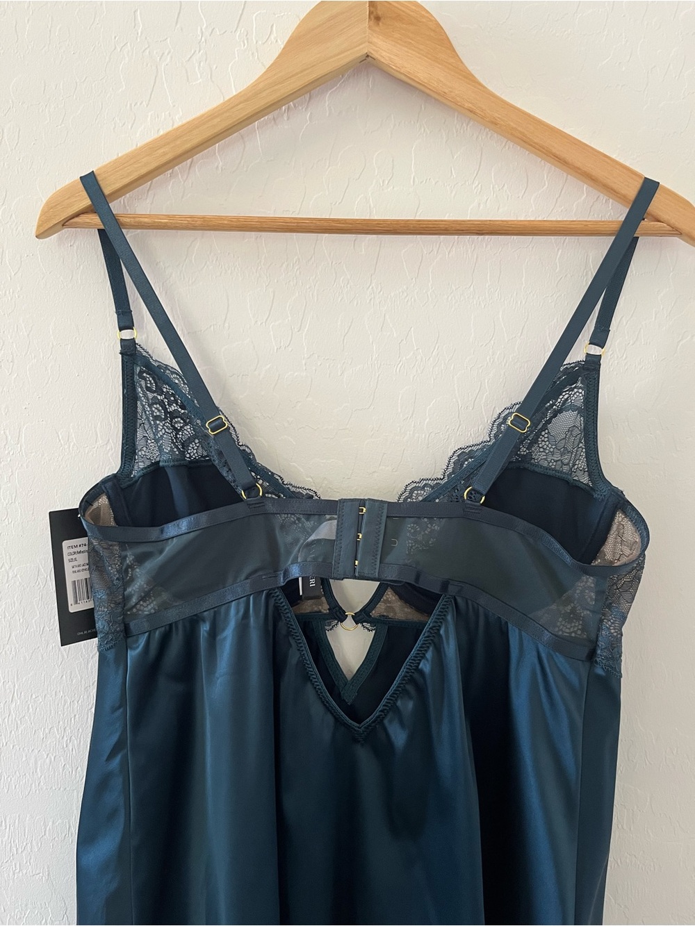 Oh La La Cheri Satin Lace Chemise - Lake Blue Size XL - Picture 5 of 8